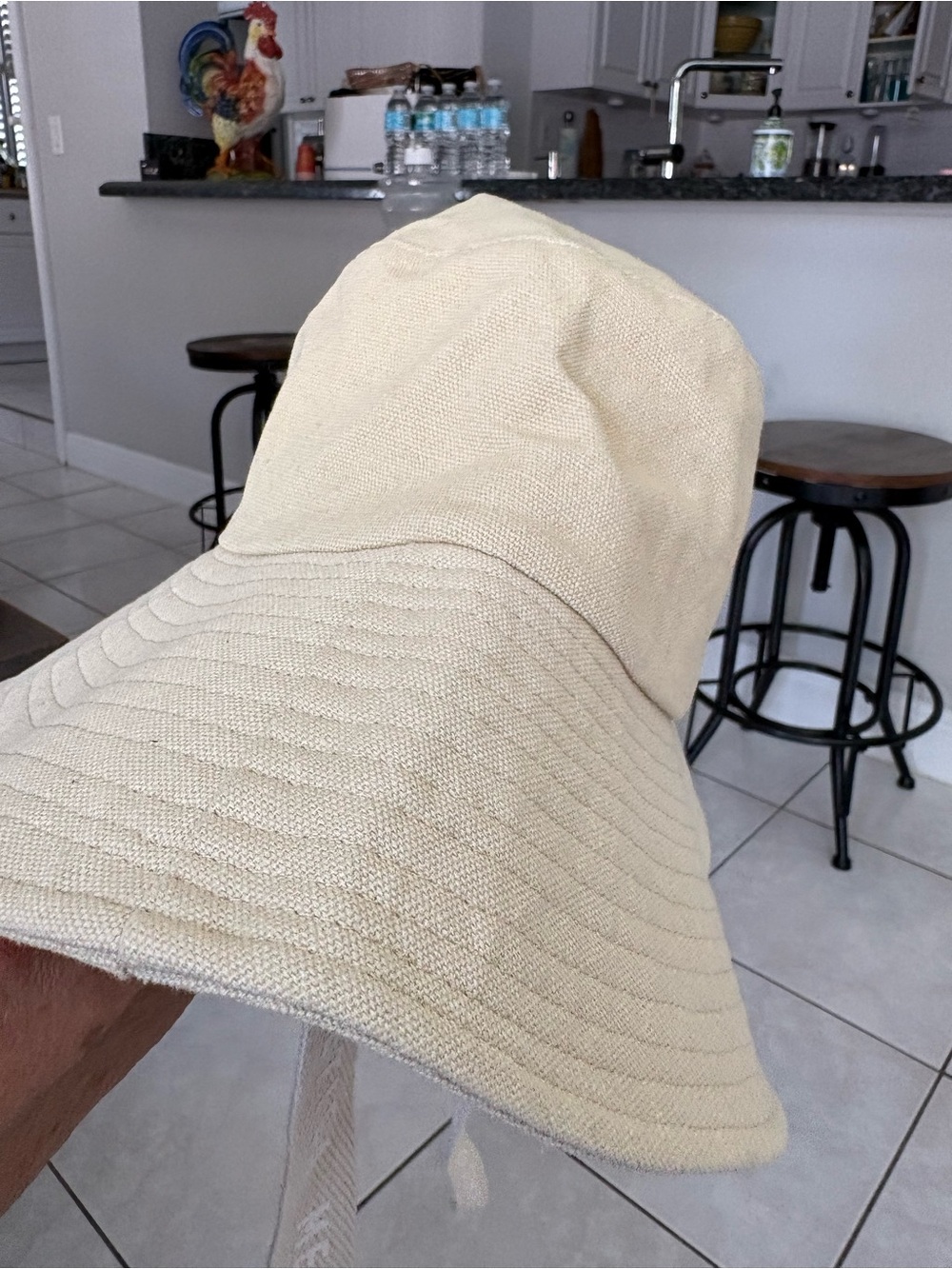 Beige Wide-Brim Sun Hat with Chin Straps - Picture 4 of 5